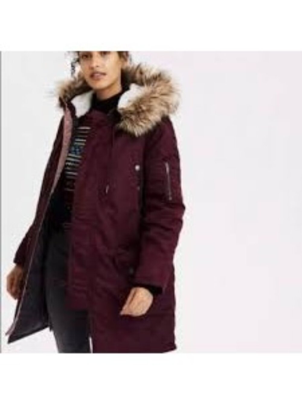 American Eagle Sateen Winter Parka Coat Hooded Insulated Burgandy Women's Sz M